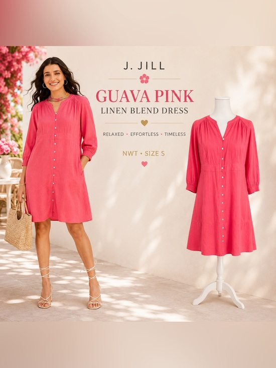 J. Jill Dresses & Skirts - J.Jill Guava Pink Linen Blend Dress NWT Small Button Front Summer Vacation Dress